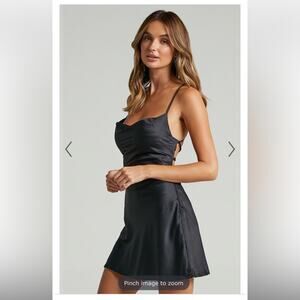Showpo Before your time black satin slip mini dress 6 NWT